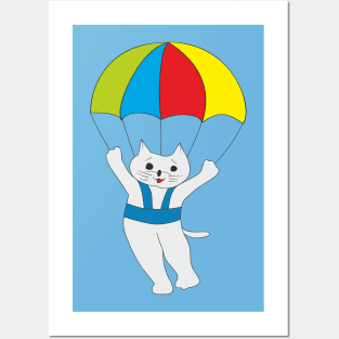 Cute cat skydiver Posters and Art